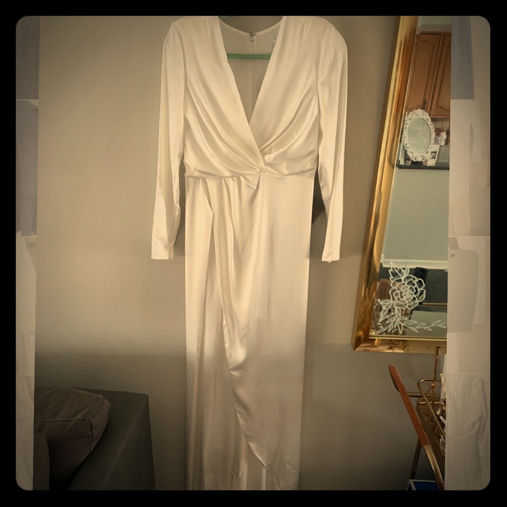 ASOS white satin long sleeve gown